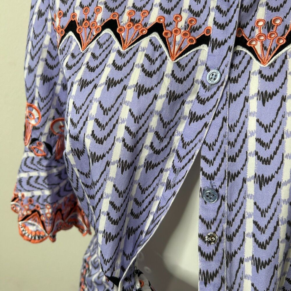 Temperley London Poet Dress 10 Purple Cotton Embroidered Button Tiered Boho Midi - Picture 8 of 10